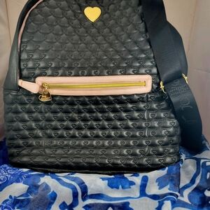 Betsey Johnson Black Heart Quilted Backpack with Gold Accents